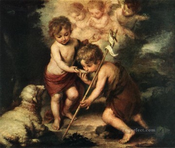 イエス Painting - 貝殻を持つ子供たち スペイン・バロック様式 バルトロメ・エステバン・ムリーリョ